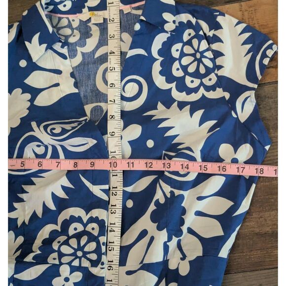 Boden Blue White Floral Cotton Dress Belted Mod Pinup Casual SZ 10 - Picture 6 of 8